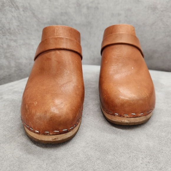 Swedish Hasbeens Clogs 7 Tan Leather Slip In Classic Mules Boho Scandinavian - Picture 8 of 17